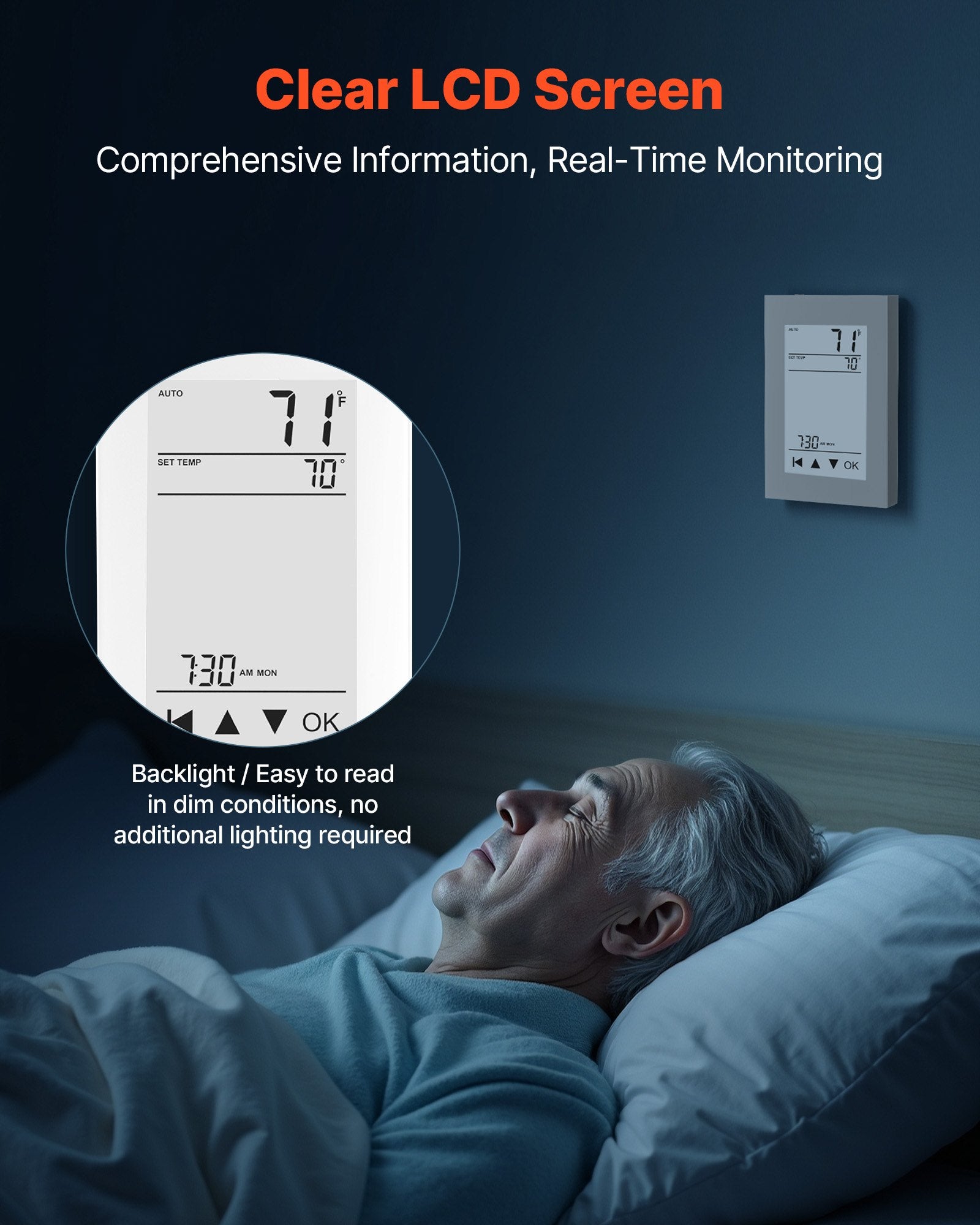 7-Day Programmable Thermostat, Home Thermostats For Radiant Underfloor Heating Cable, Heat Pump, With GFCI & Sensitive Sensor, LCD Touchscreen, Energy-Efficient, Gray-White  (Without Wifi)